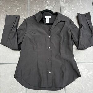 Vintage Rena Rowan Black Silk Button-Up Blouse Women’s Size 12